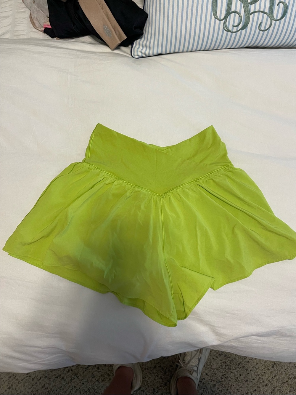 aerie Neon Lime High-Waist Flare Athletic Shorts